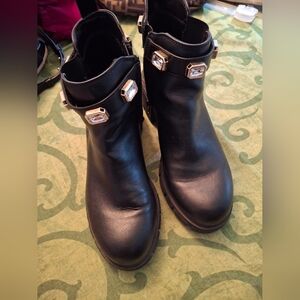 Chic Black Ankle Boots with Gem Accents